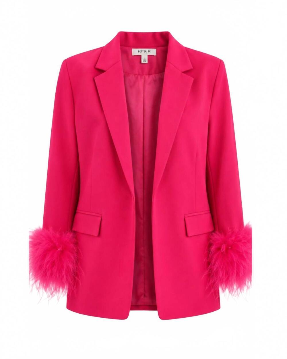 NEW BETTER BE women's feather at wrist blazer in pink
